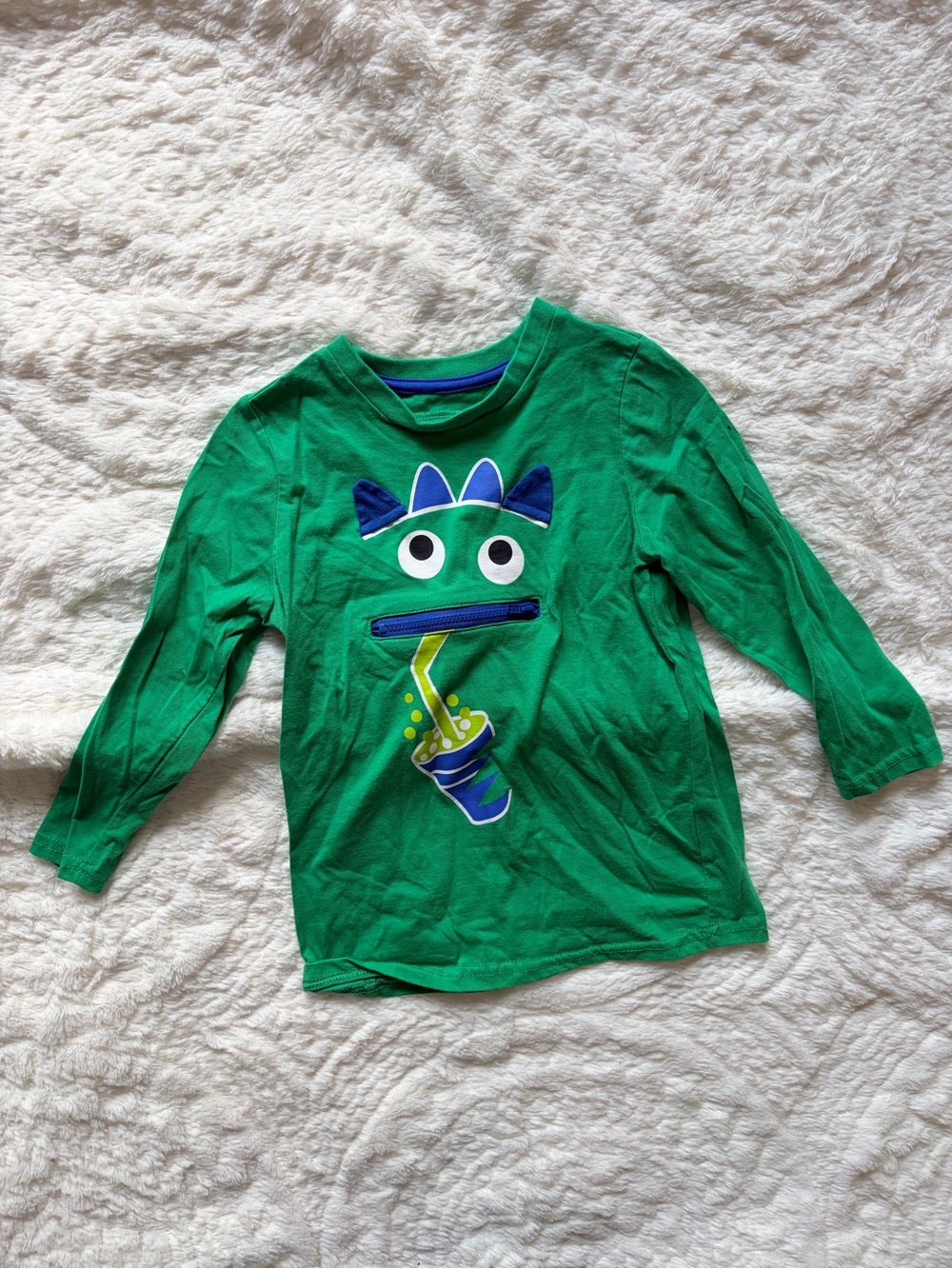 Kids Green Monster Zipper Long-Sleeve Tee